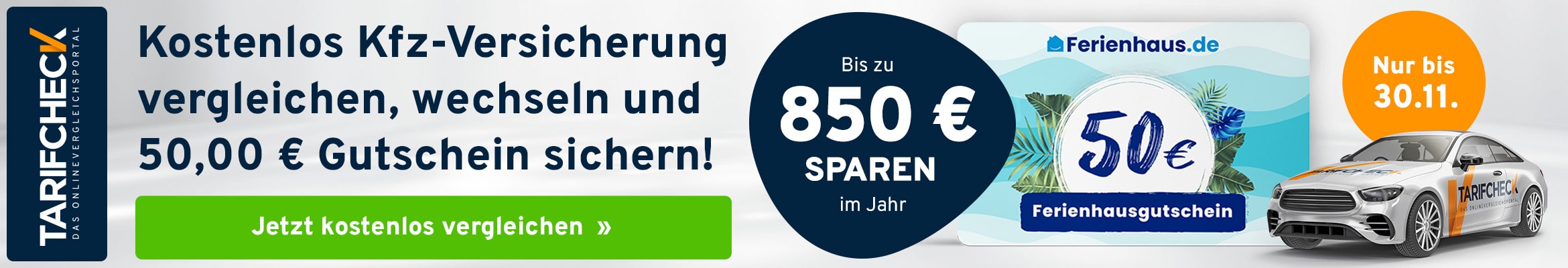 Kostenlos Kfz-Versicherung vergleichen, wechseln und 50,00 € Gutschein sichern!