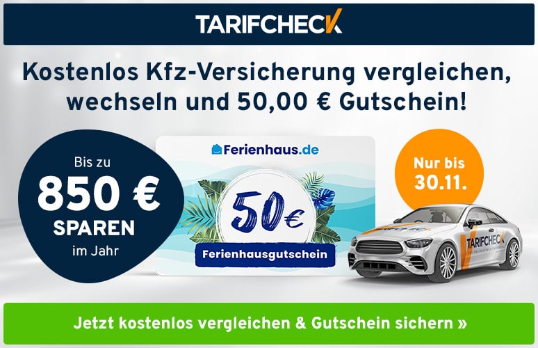Kostenlos Kfz-Versicherung vergleichen, wechseln und 50,00 € Gutschein sichern!